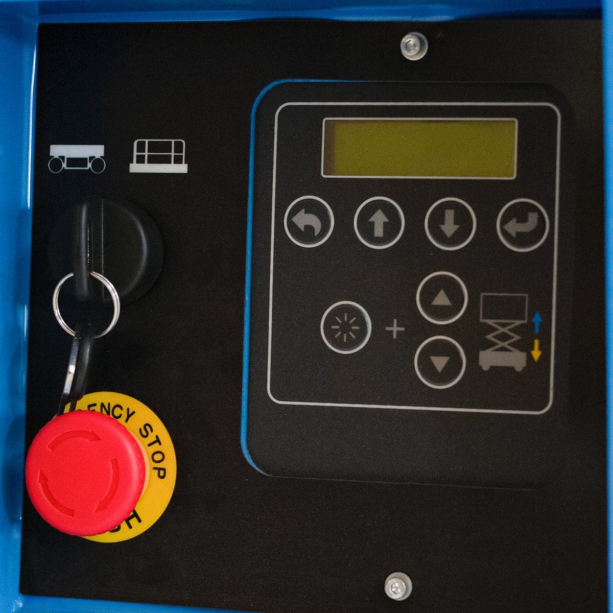 Painel de controle da GTJZ10 com display e botão de emergência